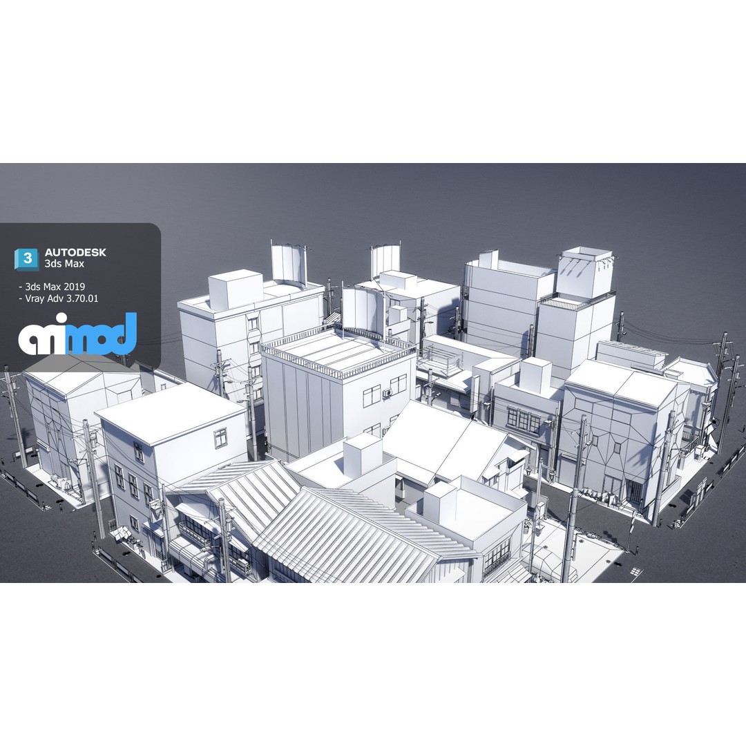 Japanese Residential Street 3D Model – Exterior Asset, FBX, PBR Textures