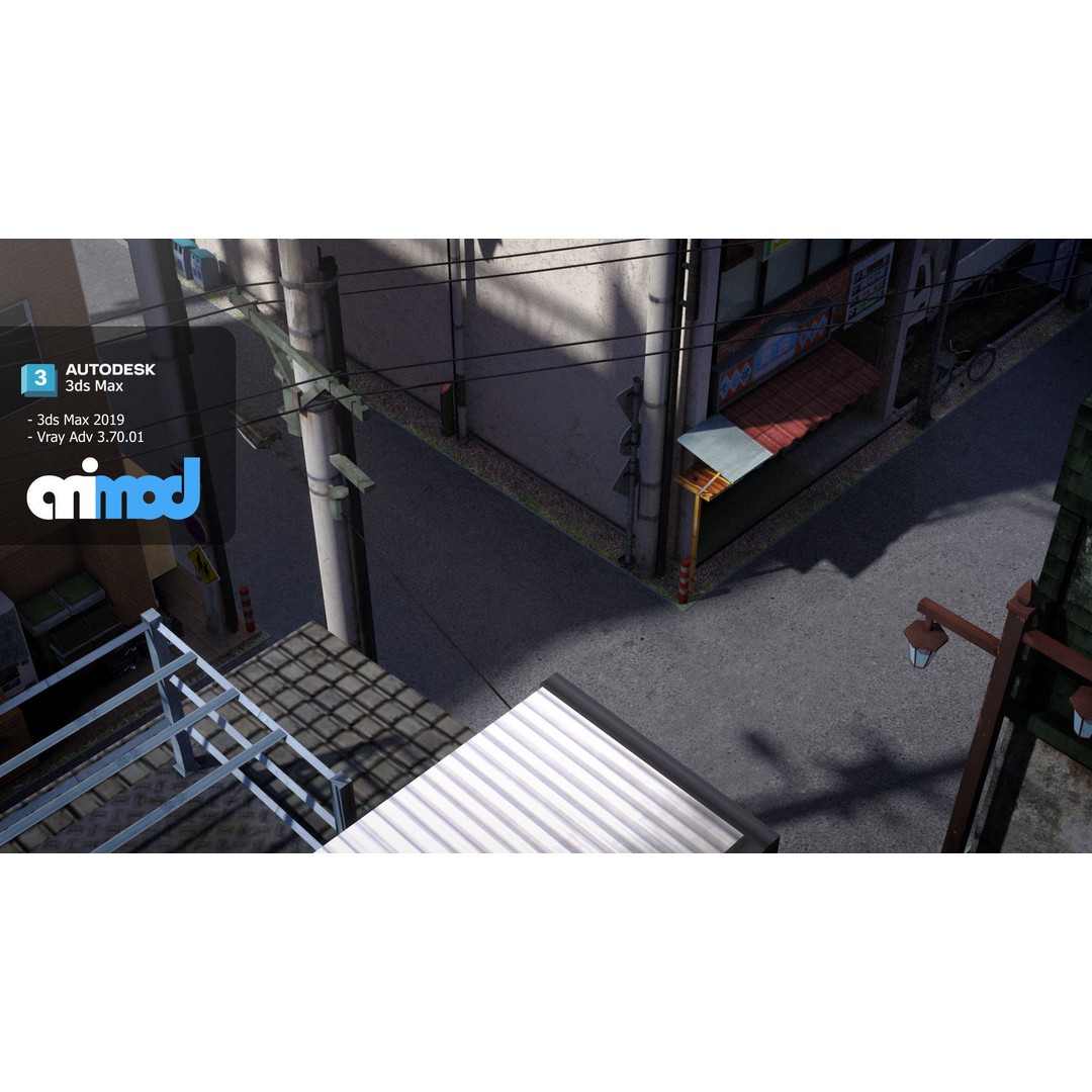 Japanese Residential Street 3D Model – Exterior Asset, FBX, PBR Textures - View 3