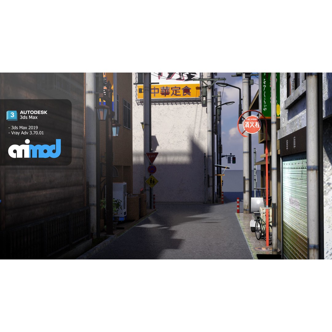 Japanese Residential Street 3D Model – Exterior Asset, FBX, PBR Textures - View 4