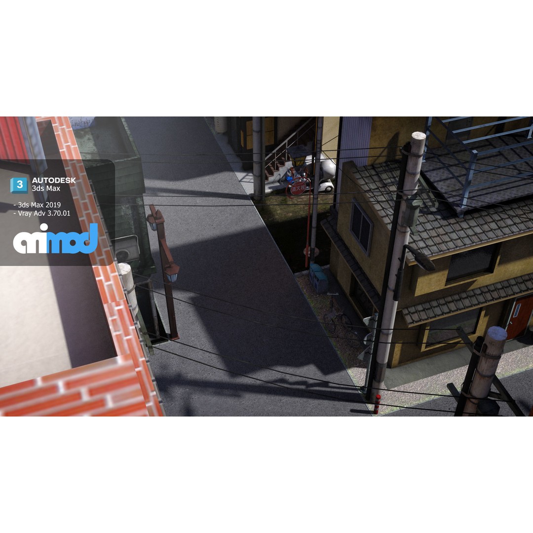 Japanese Residential Street 3D Model – Exterior Asset, FBX, PBR Textures - View 5