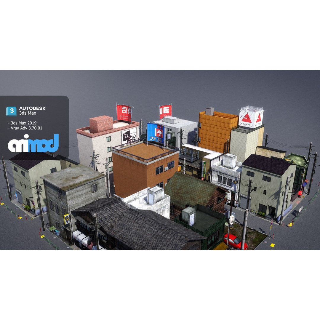 Japanese Residential Street 3D Model – Exterior Asset, FBX, PBR Textures - View 6