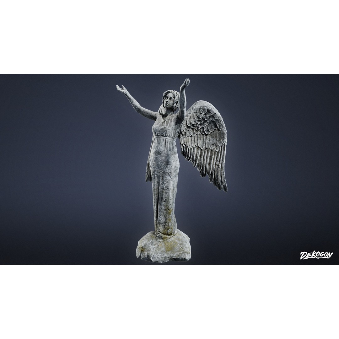 Cemetery Statue 3D Model – Low Poly PBR Game Asset, FBX - View 3