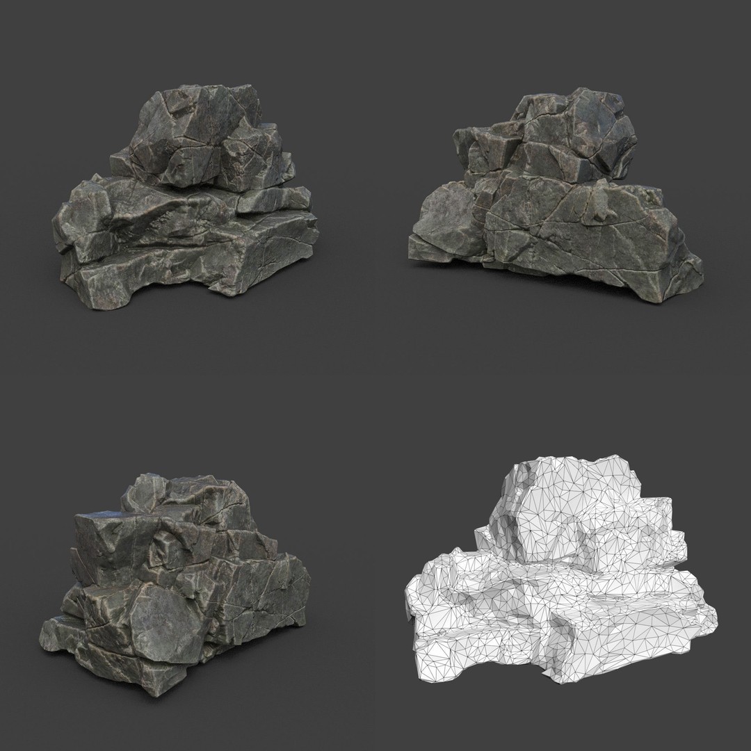 Cracked Black Rock 3D Model – Low Poly Landscape Asset, FBX, OBJ