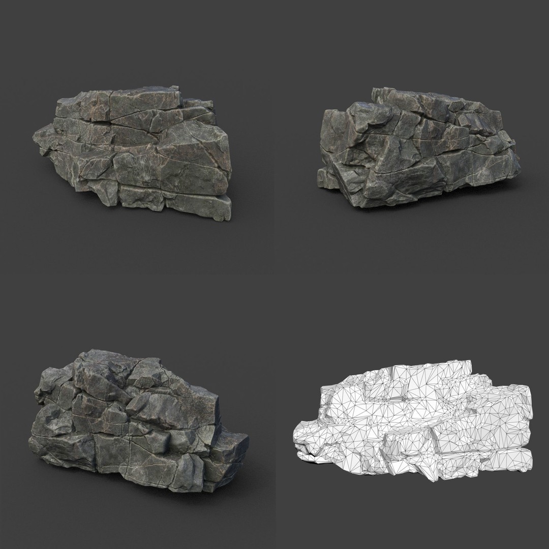 Cracked Black Rock 3D Model – Low Poly Landscape Asset, FBX, OBJ - View 10
