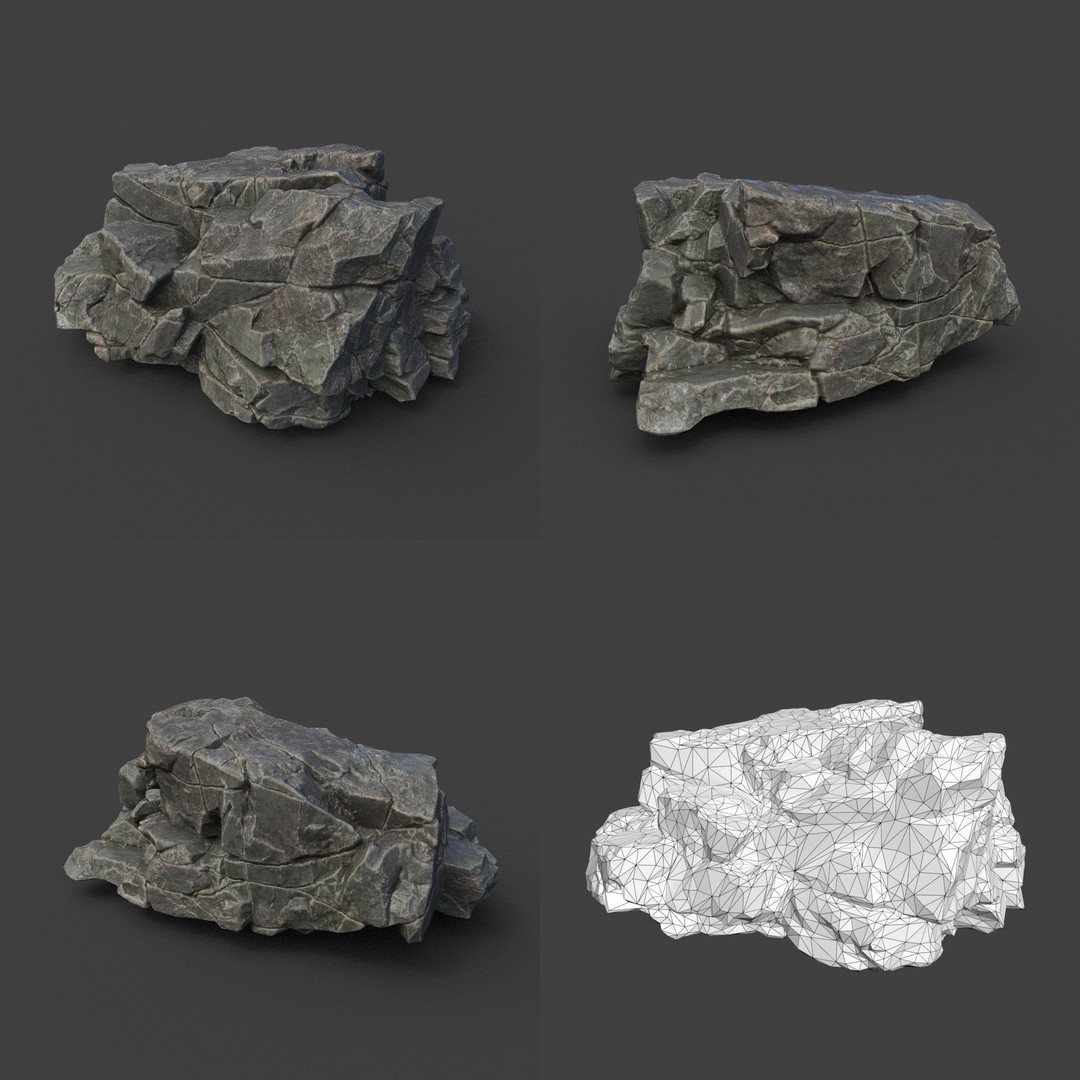 Cracked Black Rock 3D Model – Low Poly Landscape Asset, FBX, OBJ - View 12