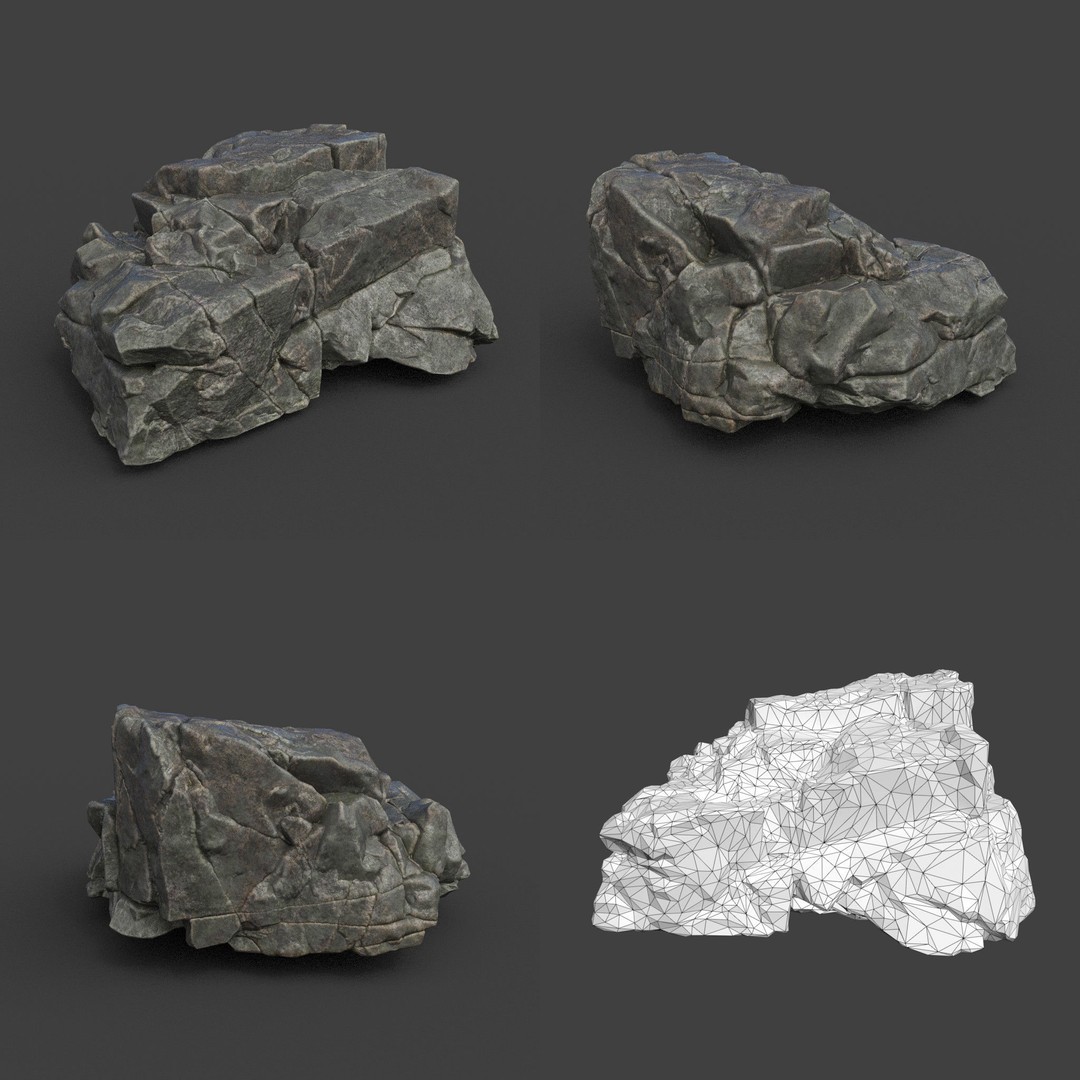 Cracked Black Rock 3D Model – Low Poly Landscape Asset, FBX, OBJ - View 14