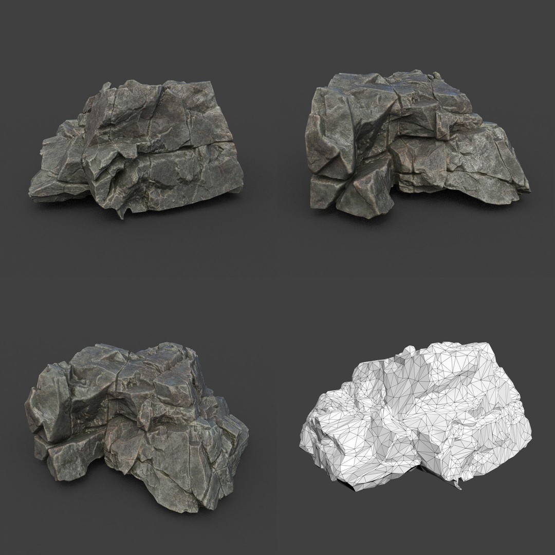 Cracked Black Rock 3D Model – Low Poly Landscape Asset, FBX, OBJ - View 16
