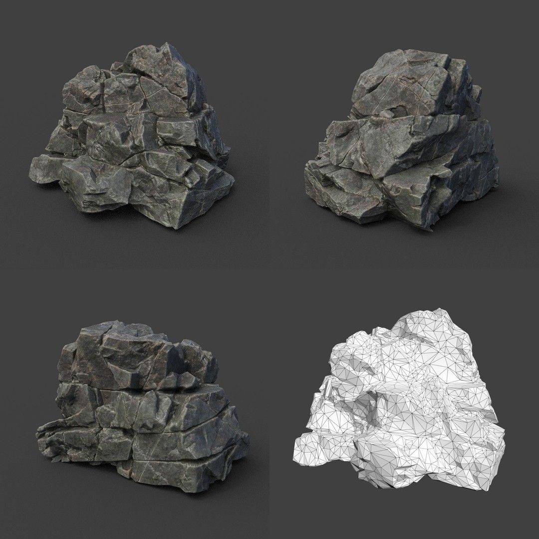Cracked Black Rock 3D Model – Low Poly Landscape Asset, FBX, OBJ - View 18