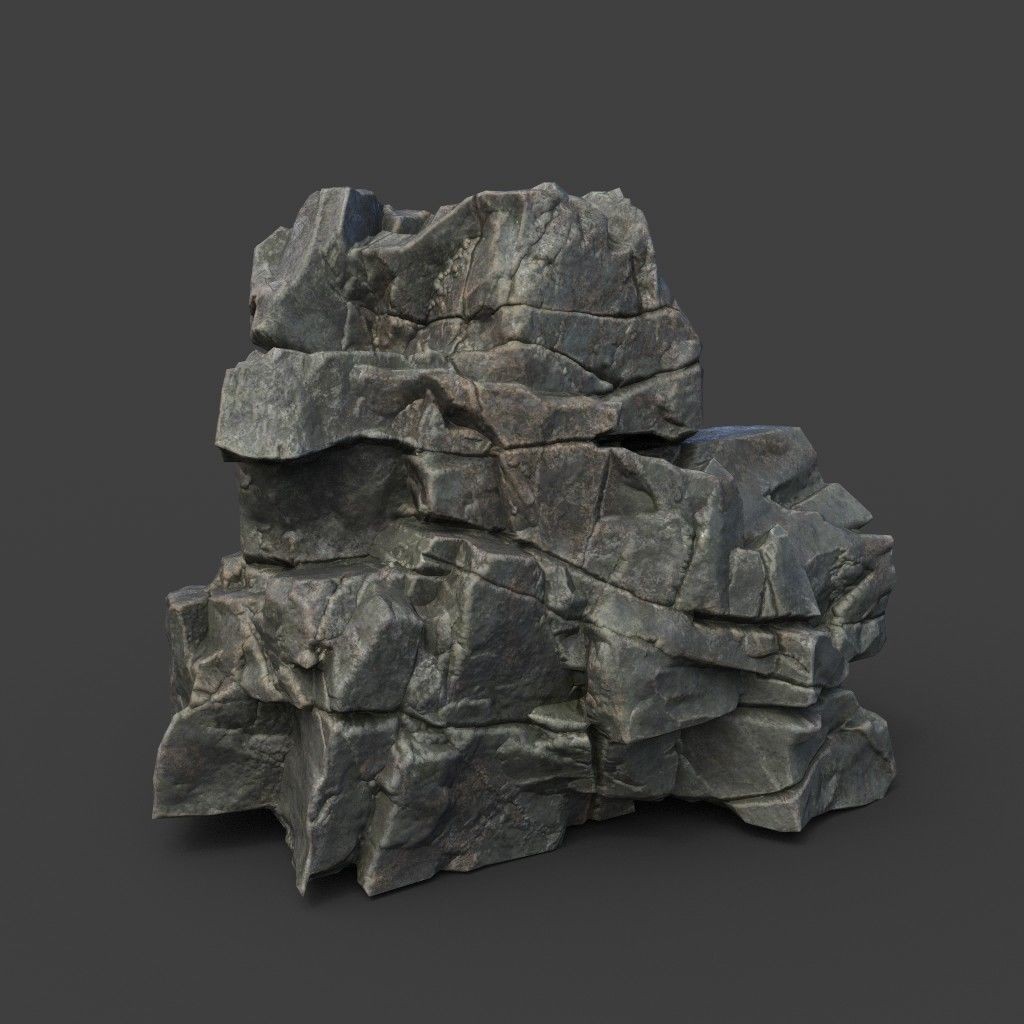 Cracked Black Rock 3D Model – Low Poly Landscape Asset, FBX, OBJ - View 19