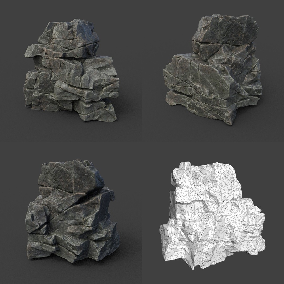 Cracked Black Rock 3D Model – Low Poly Landscape Asset, FBX, OBJ - View 20