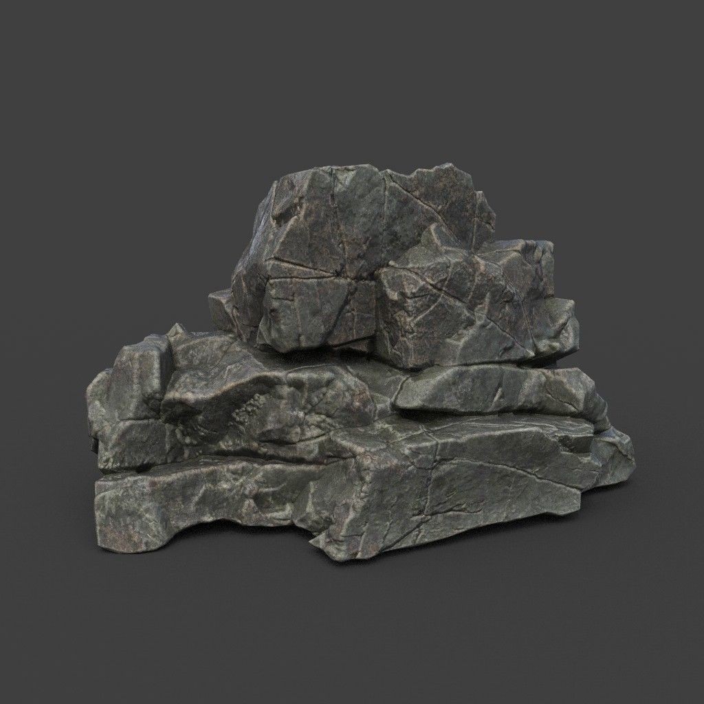 Cracked Black Rock 3D Model – Low Poly Landscape Asset, FBX, OBJ - View 21
