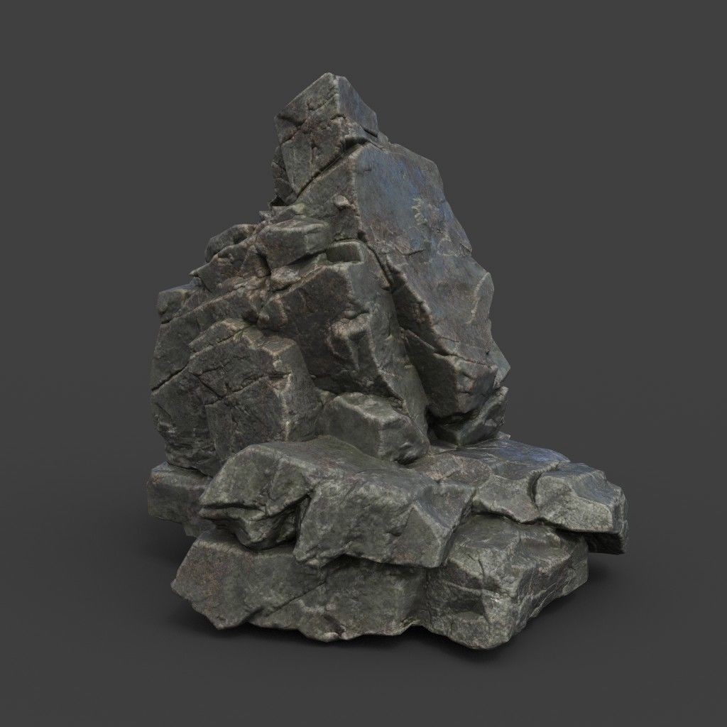 Cracked Black Rock 3D Model – Low Poly Landscape Asset, FBX, OBJ - View 3