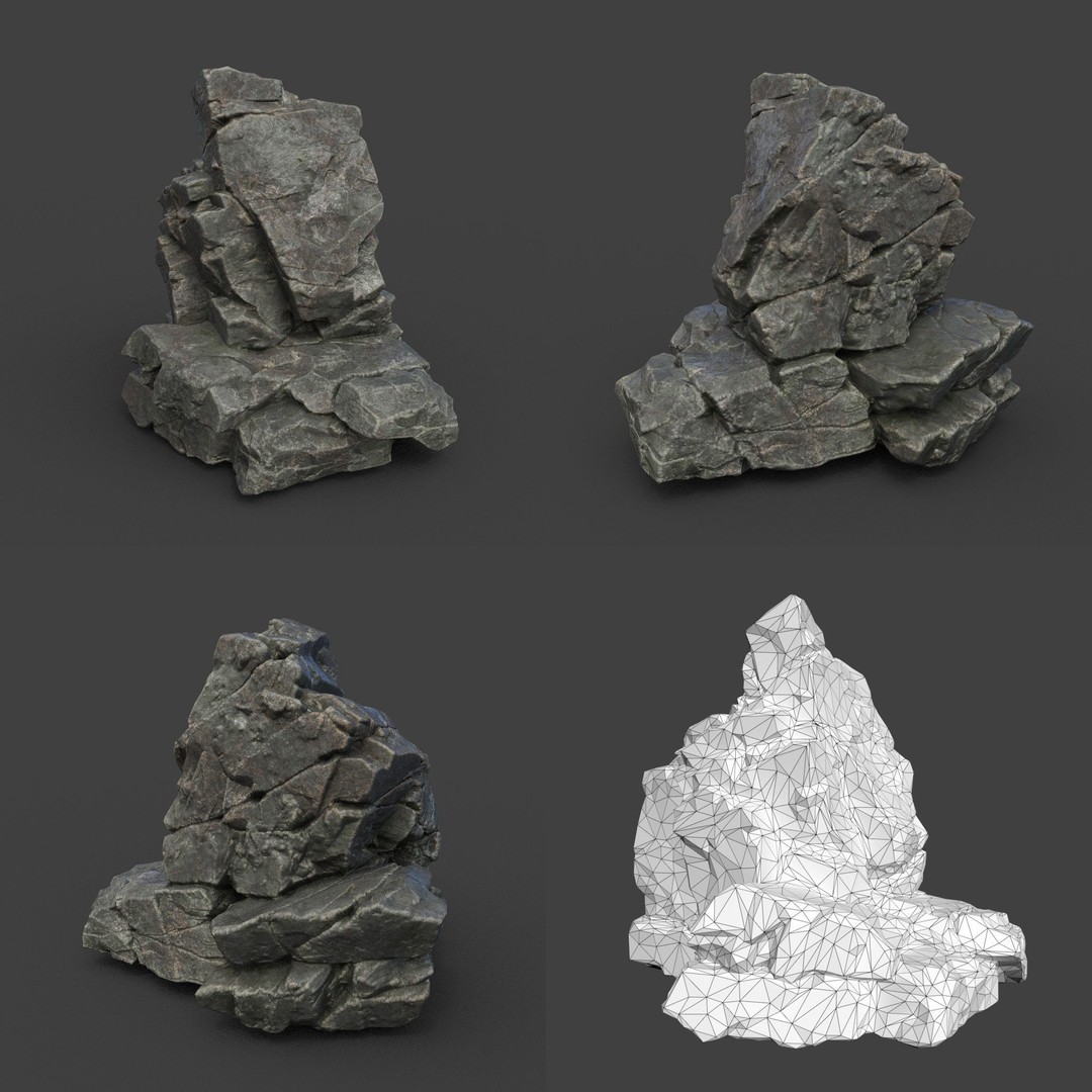 Cracked Black Rock 3D Model – Low Poly Landscape Asset, FBX, OBJ - View 4