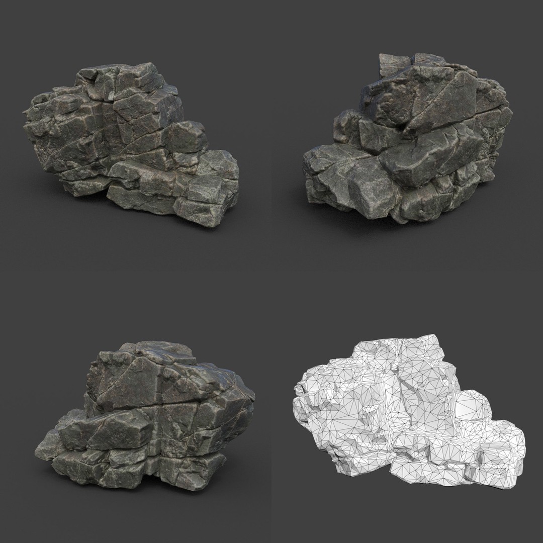 Cracked Black Rock 3D Model – Low Poly Landscape Asset, FBX, OBJ - View 6