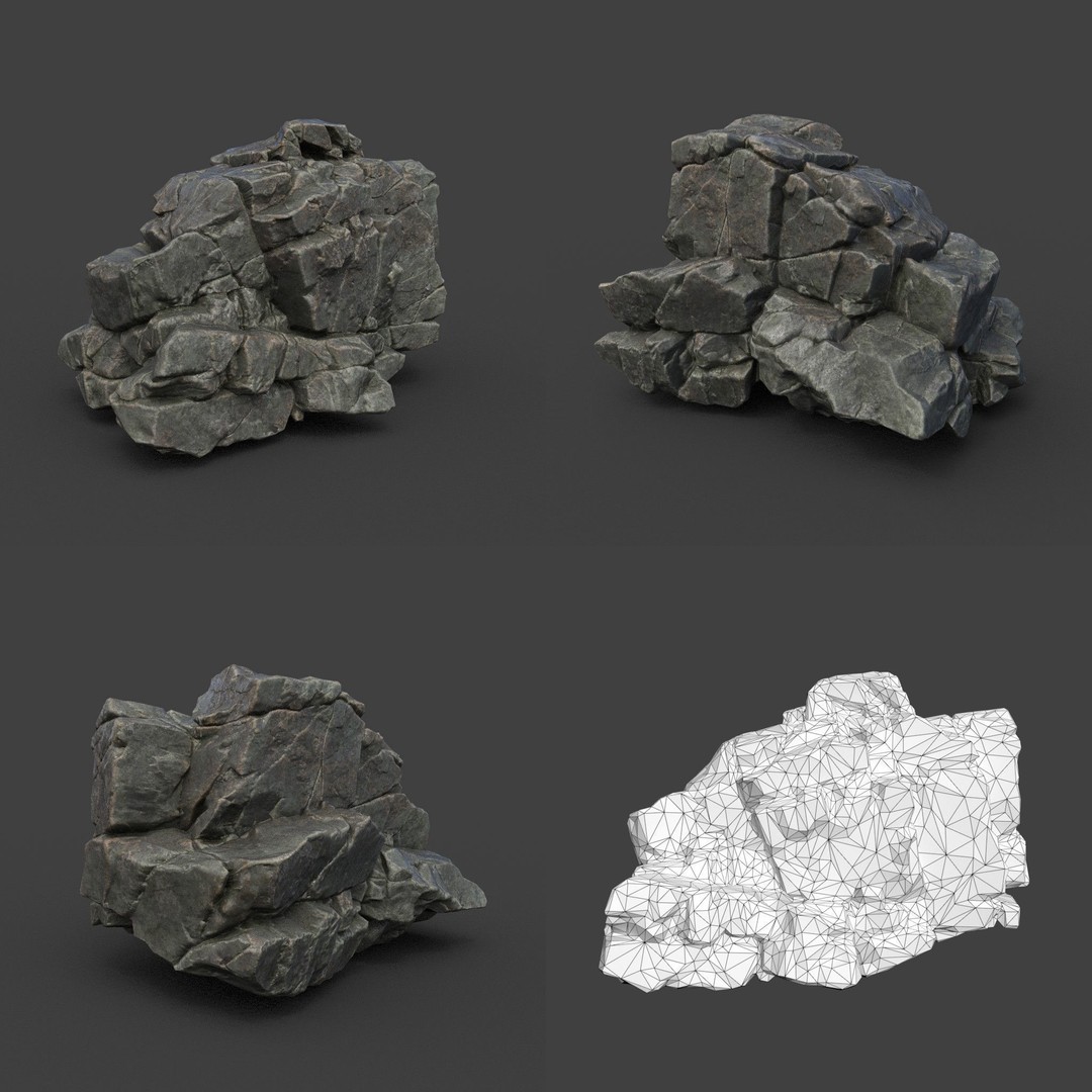 Cracked Black Rock 3D Model – Low Poly Landscape Asset, FBX, OBJ - View 8