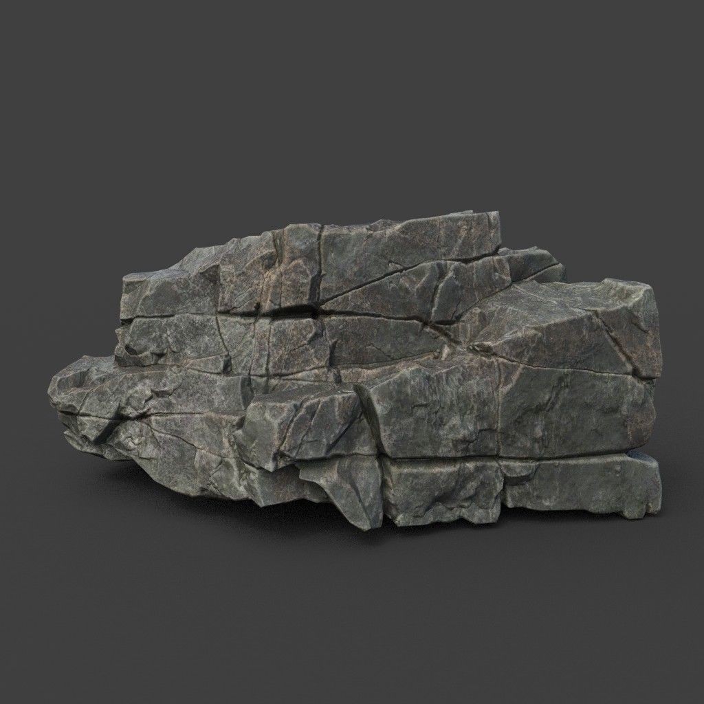Cracked Black Rock 3D Model – Low Poly Landscape Asset, FBX, OBJ - View 9