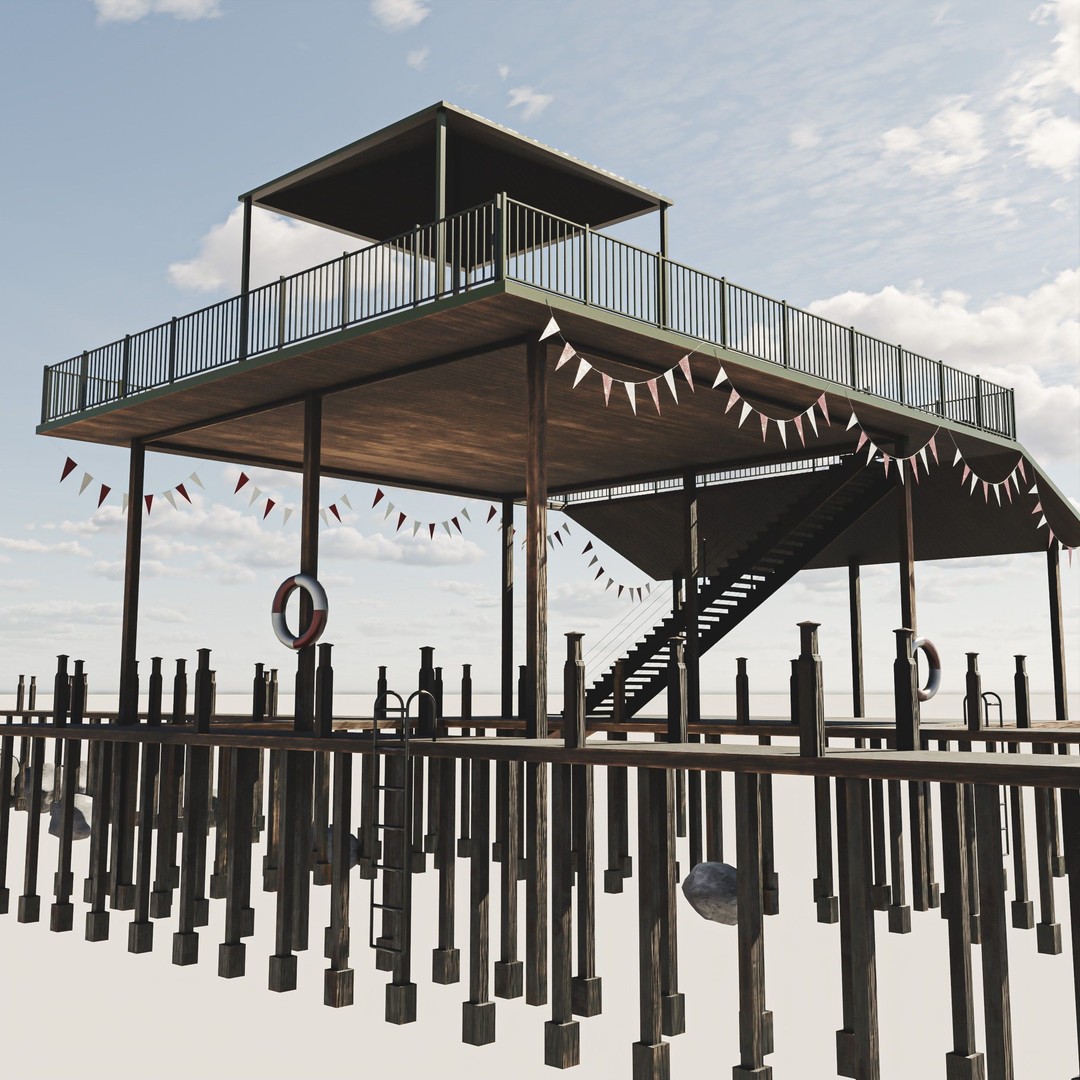 Old Dock 3D Model – Low Poly Game Asset with PBR Textures - View 11