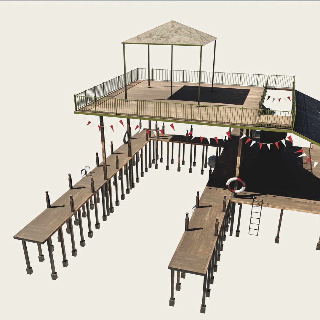 Old Dock 3D Model – Low Poly Game Asset with PBR Textures - View 14