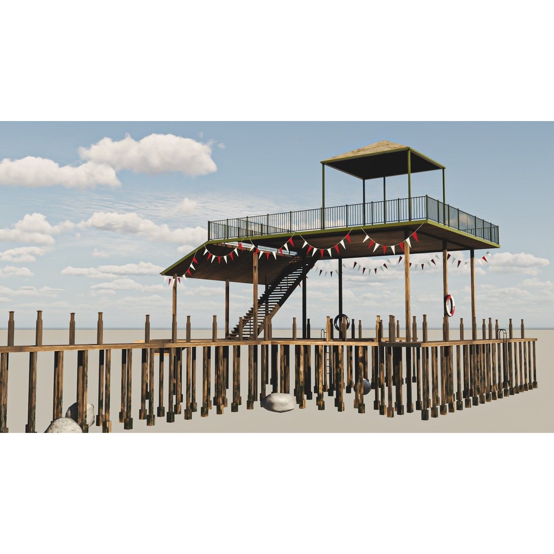 Old Dock 3D Model – Low Poly Game Asset with PBR Textures - View 4