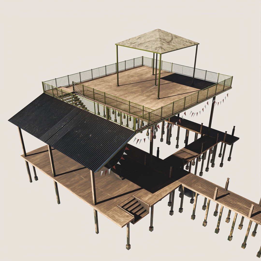 Old Dock 3D Model – Low Poly Game Asset with PBR Textures - View 5