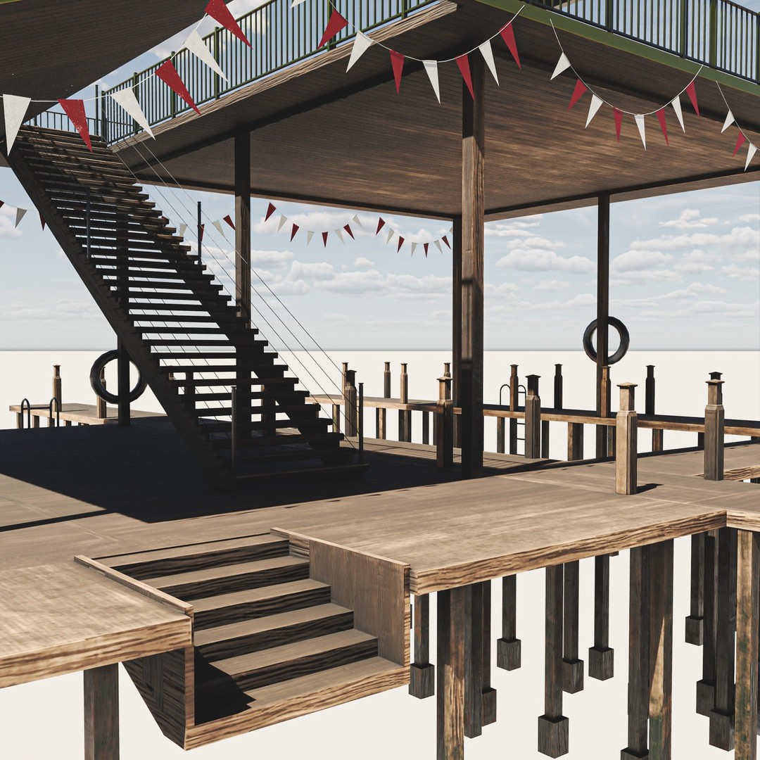 Old Dock 3D Model – Low Poly Game Asset with PBR Textures - View 6