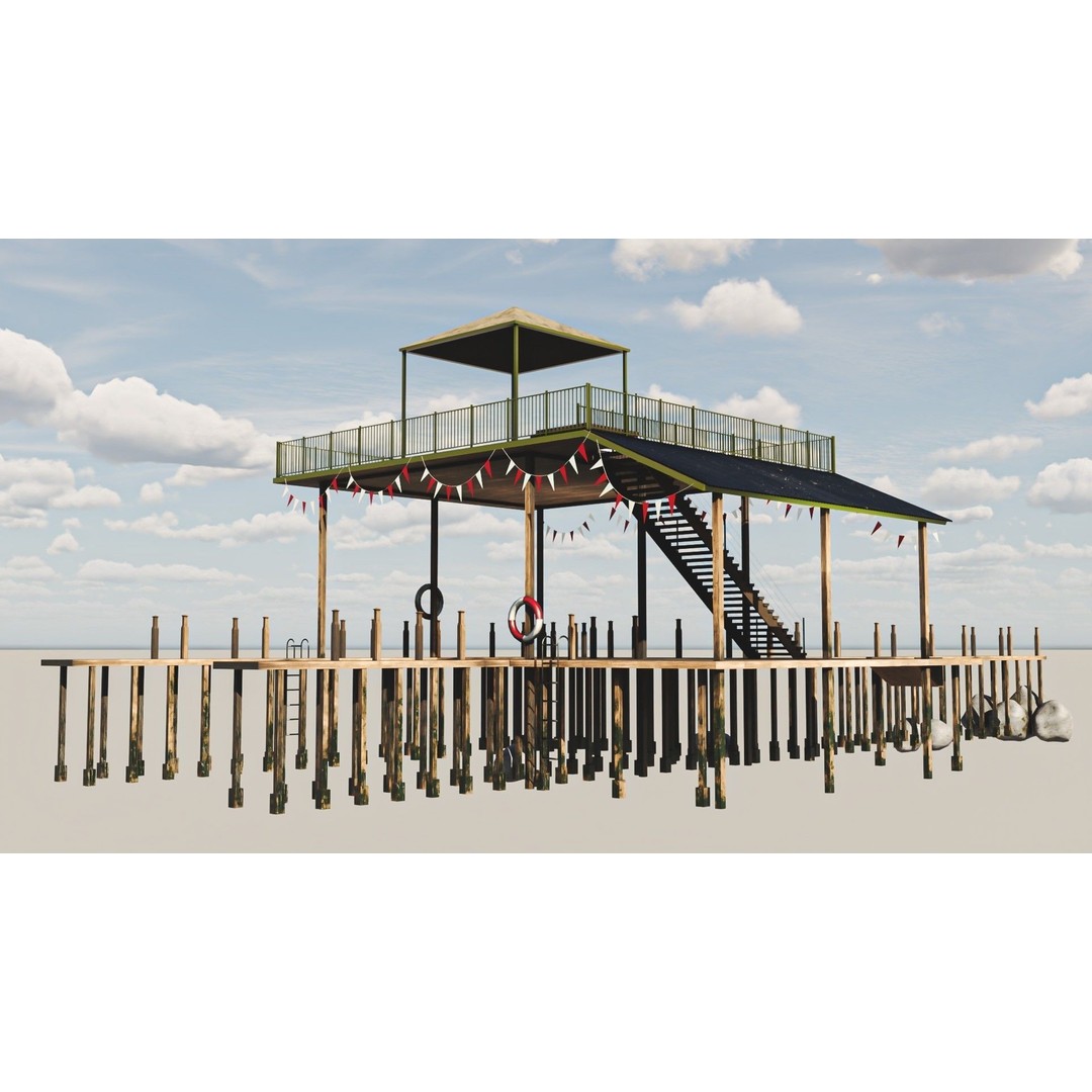 Old Dock 3D Model – Low Poly Game Asset with PBR Textures - View 9