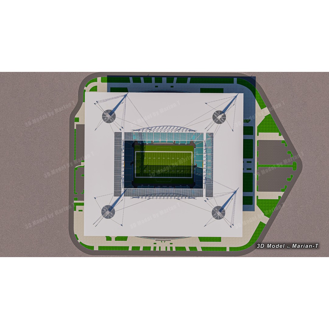 Hard Rock Stadium 3D Model – Low Poly Game Asset, FBX, OBJ - View 45