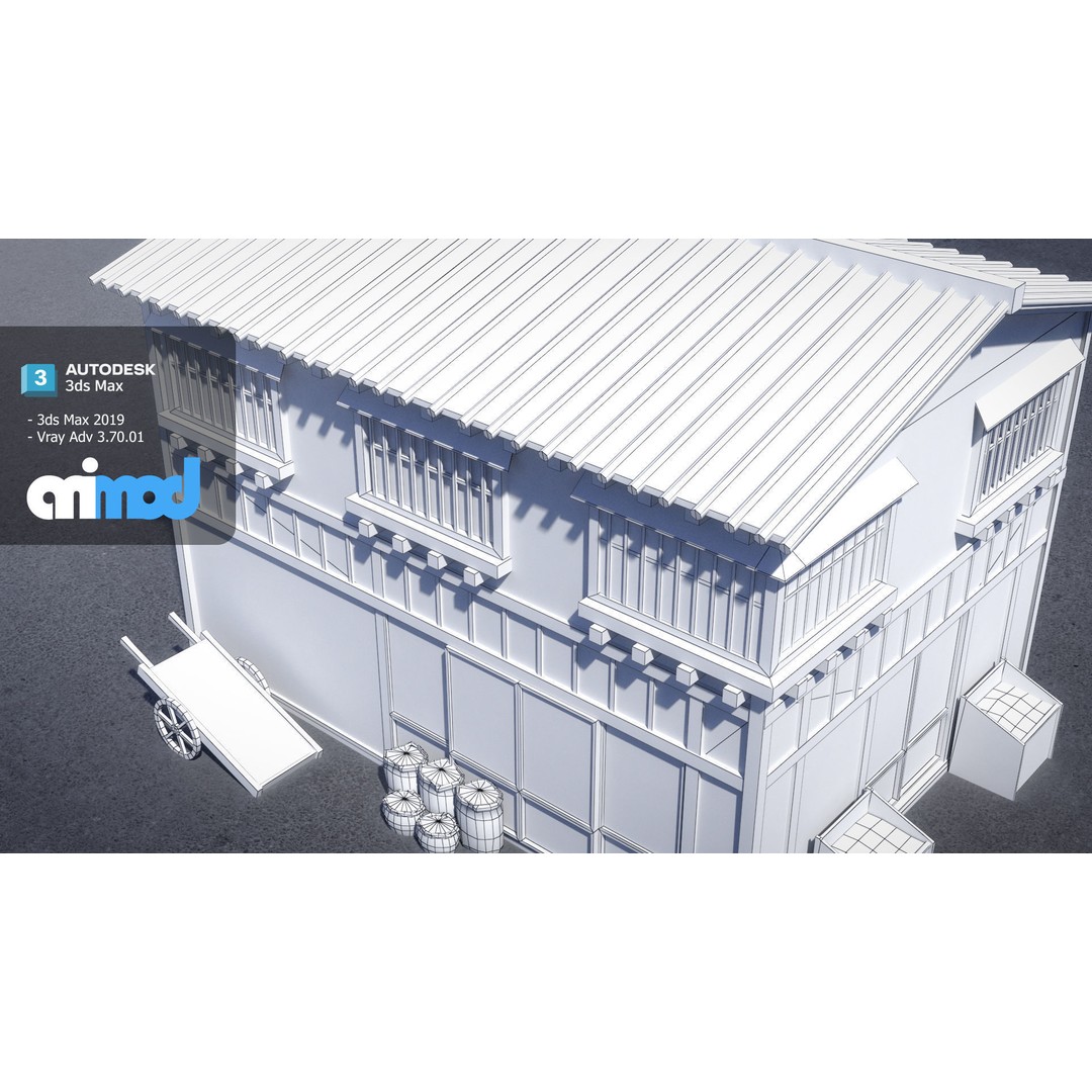 Japanese Rice Shop 3D Model – Detailed Exterior Asset, FBX