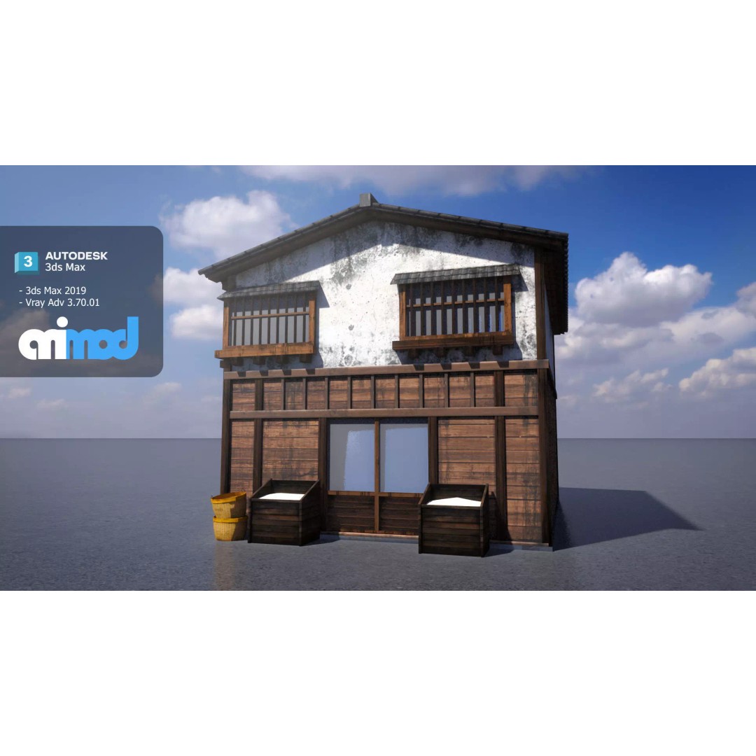 Japanese Rice Shop 3D Model – Detailed Exterior Asset, FBX - View 2