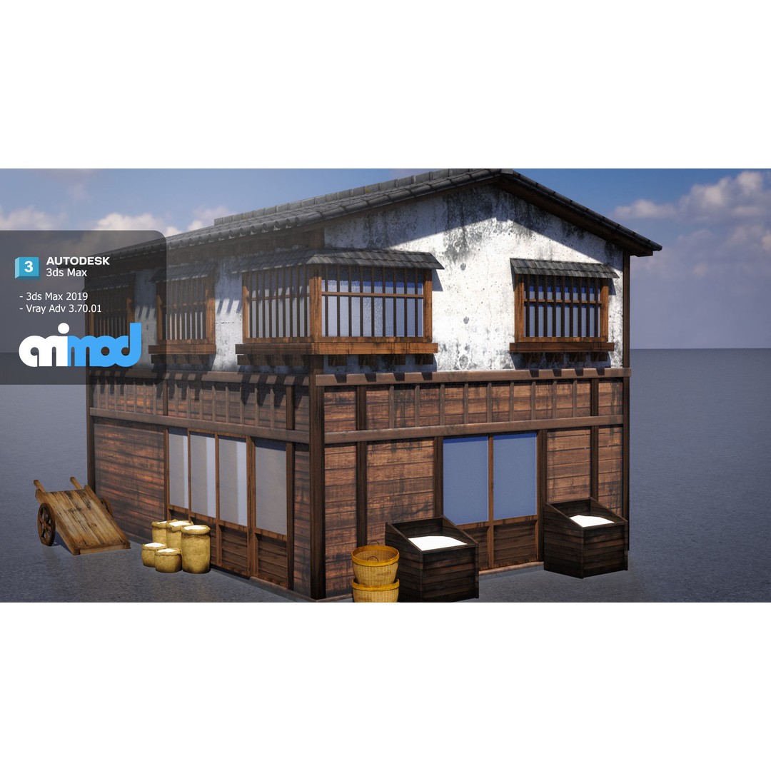 Japanese Rice Shop 3D Model – Detailed Exterior Asset, FBX - View 4