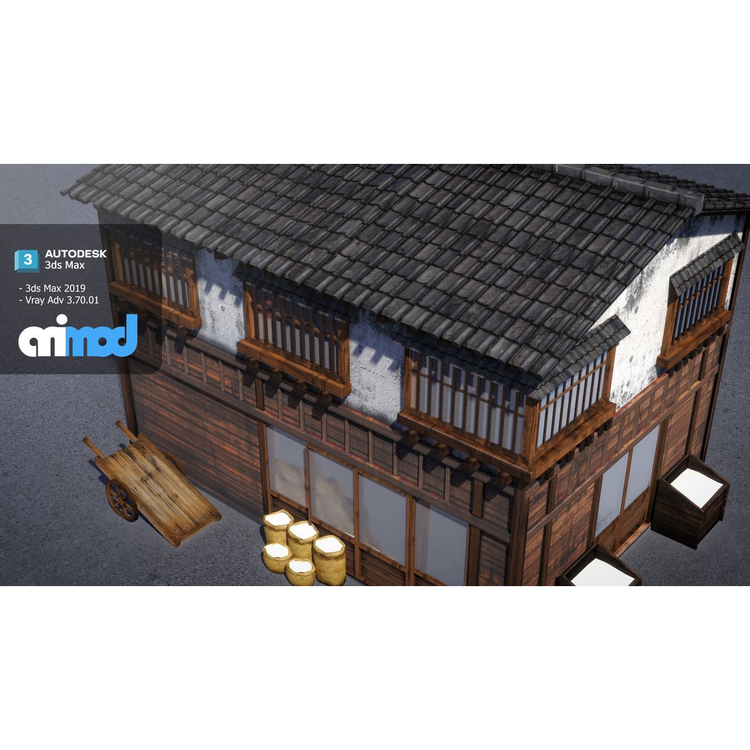 Japanese Rice Shop 3D Model – Detailed Exterior Asset, FBX - View 6
