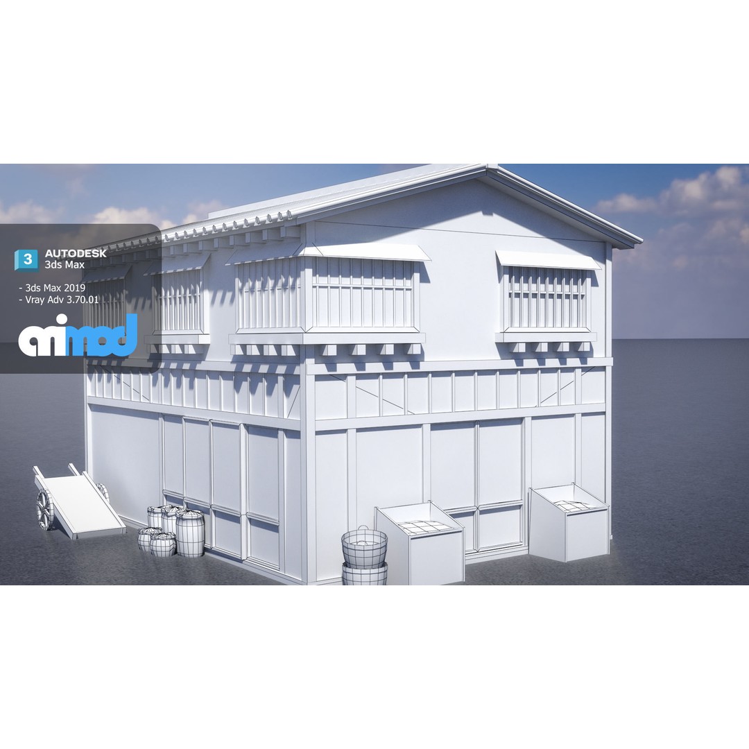 Japanese Rice Shop 3D Model – Detailed Exterior Asset, FBX - View 9