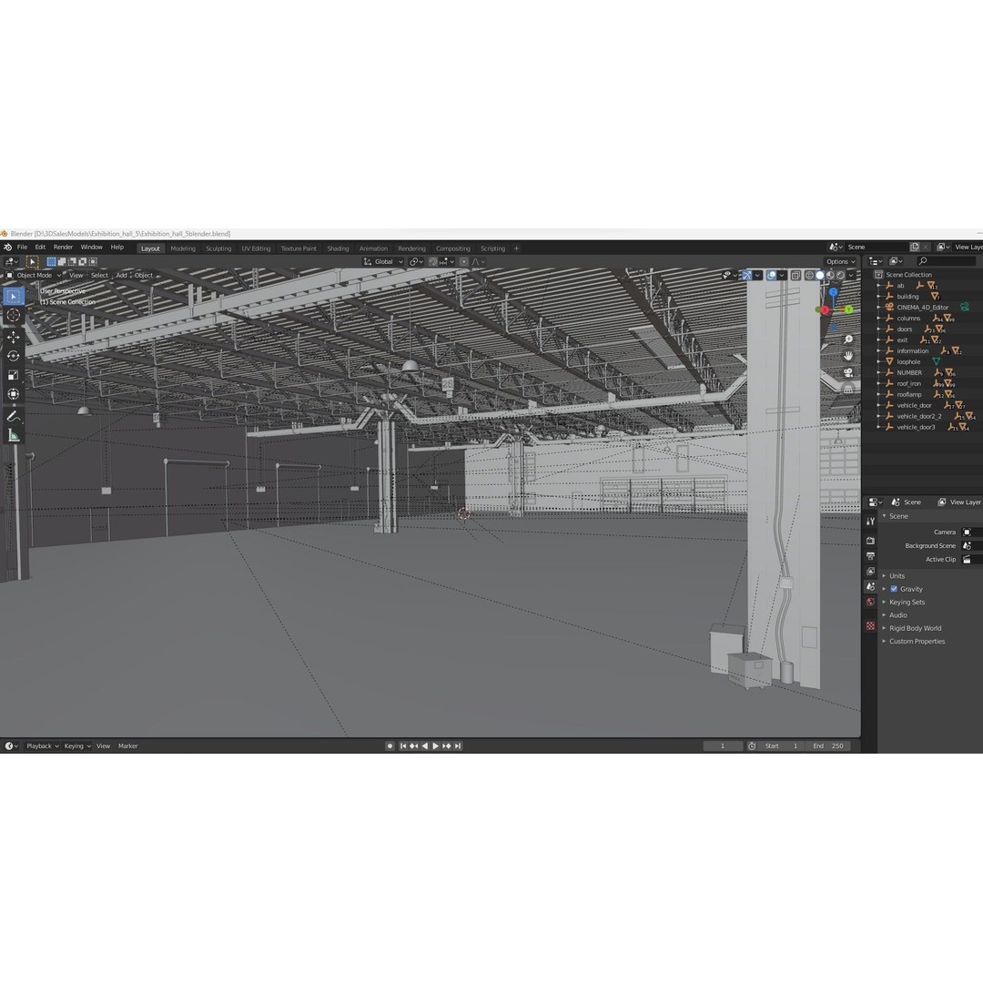 Exhibition Hall 3D Model – Realistic Industrial Structure, Cinema4D R19