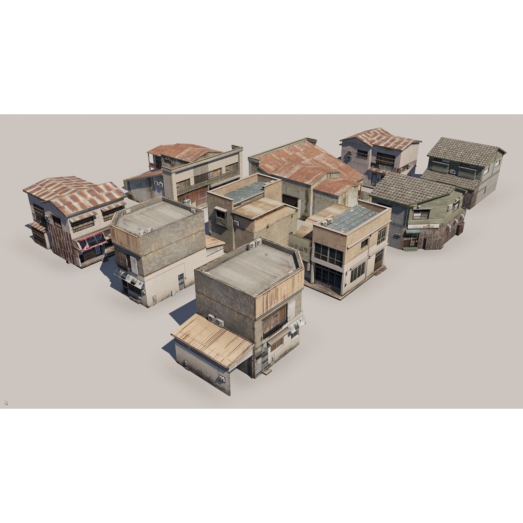 Japanese Rural Shops 3D Model – Low Poly Exterior Asset, FBX - View 3