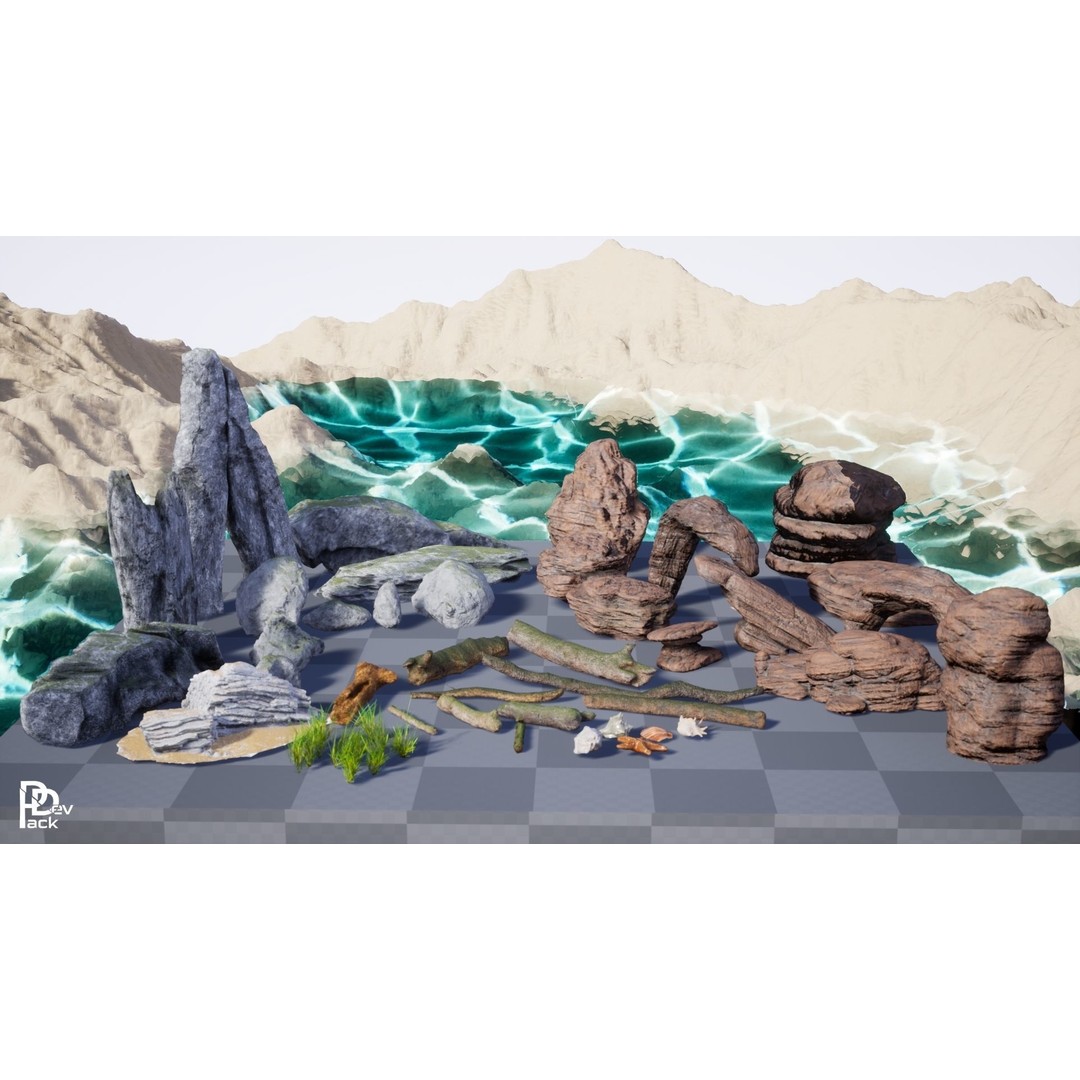 Beach Cliffs 3D Model – Low Poly Environment Asset, FBX, PBR