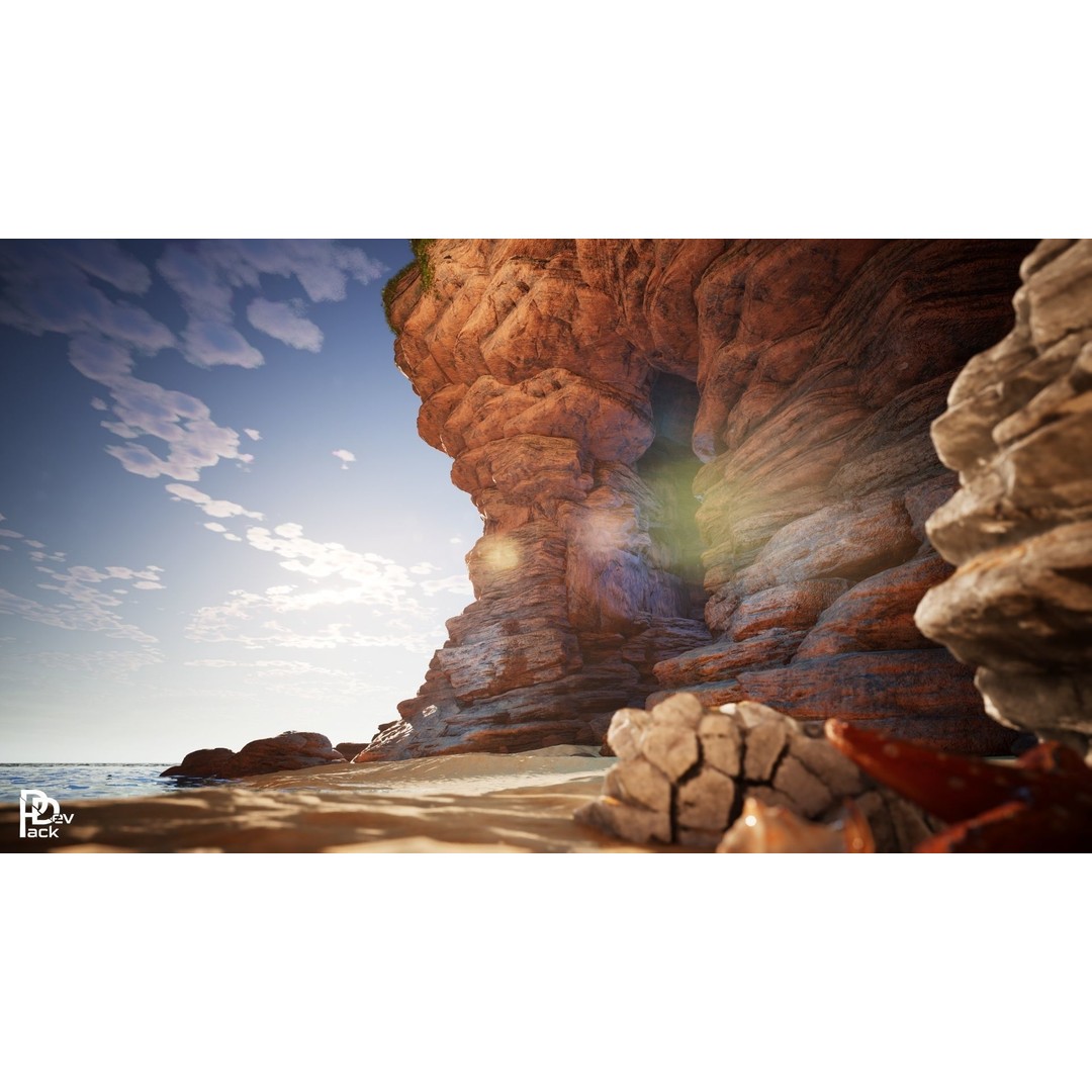 Beach Cliffs 3D Model – Low Poly Environment Asset, FBX, PBR - View 3