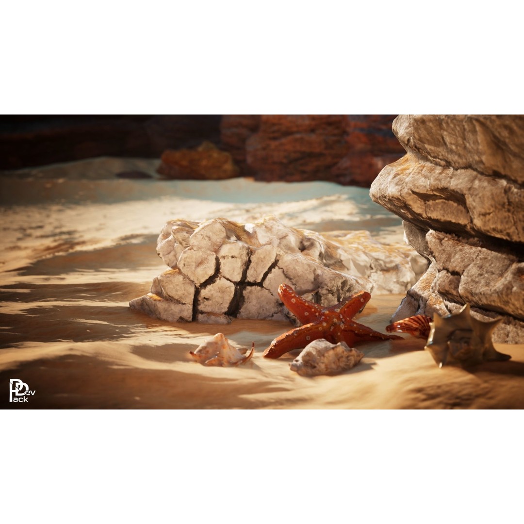 Beach Cliffs 3D Model – Low Poly Environment Asset, FBX, PBR - View 4
