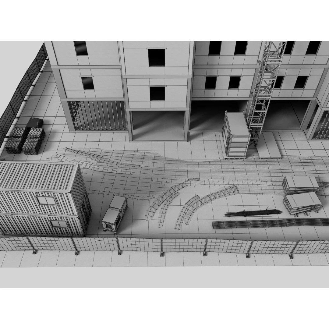 High Rise Construction Site 3D Model – Low Poly Twin Building Asset, FBX