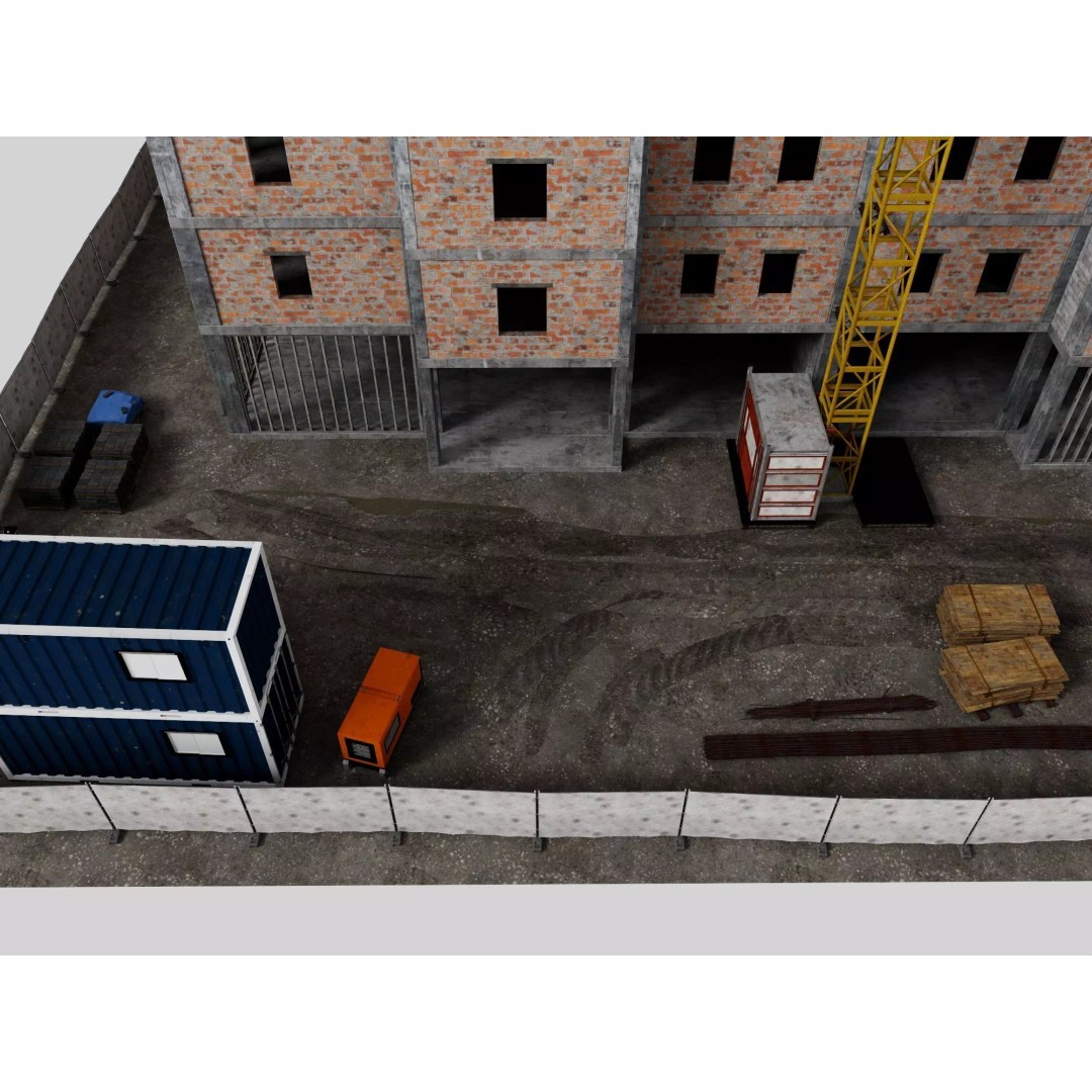 High Rise Construction Site 3D Model – Low Poly Twin Building Asset, FBX - View 12