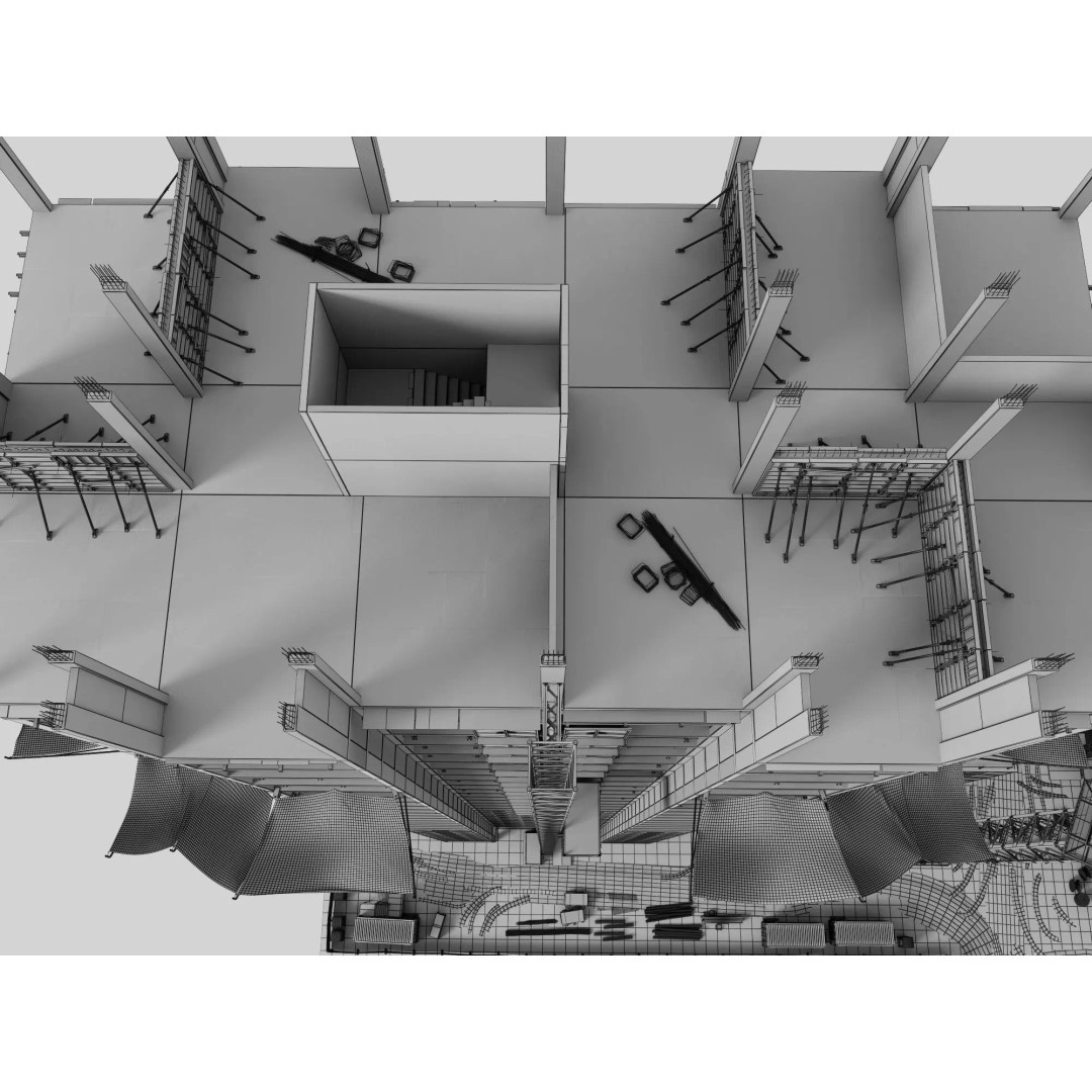High Rise Construction Site 3D Model – Low Poly Twin Building Asset, FBX - View 20