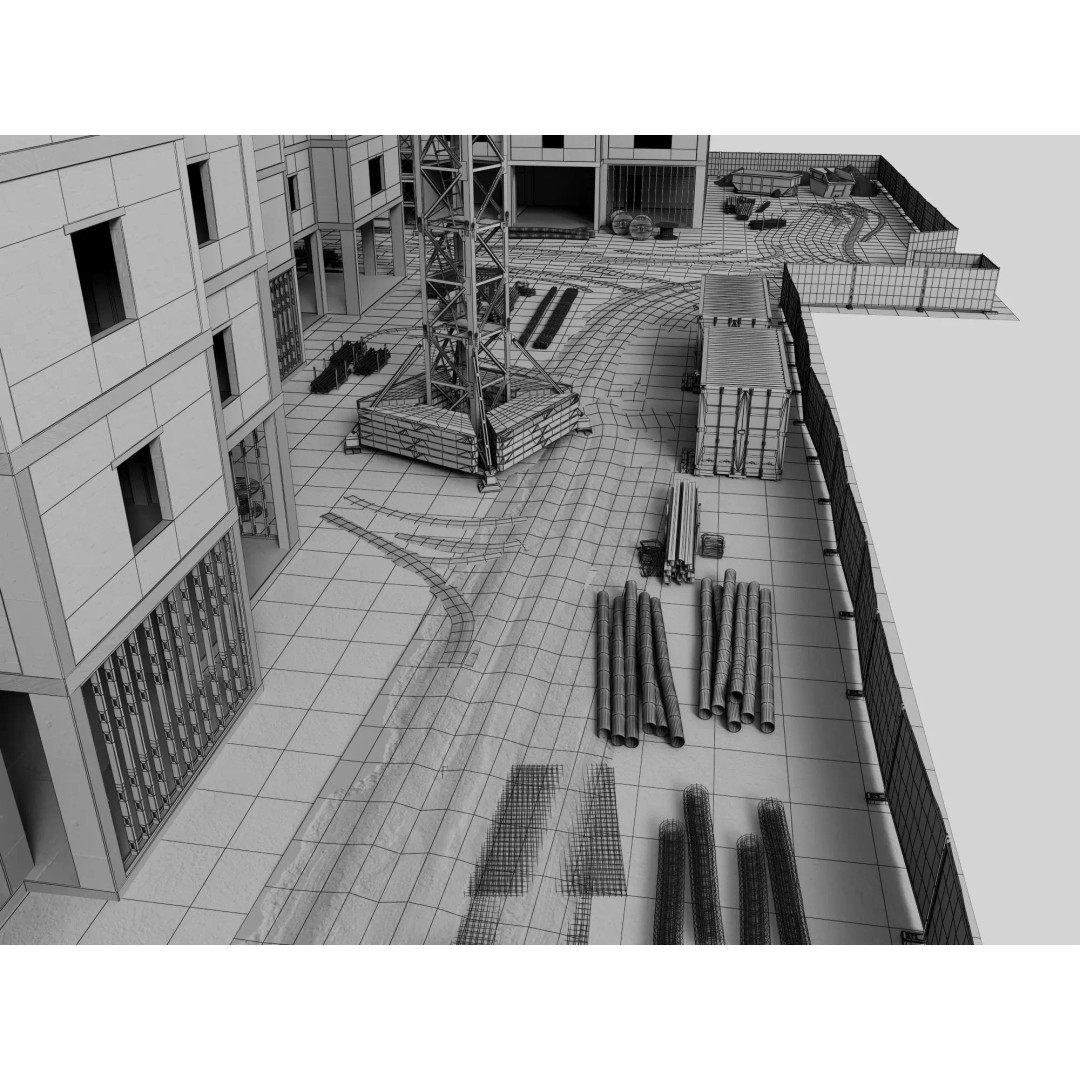 High Rise Construction Site 3D Model – Low Poly Twin Building Asset, FBX - View 21