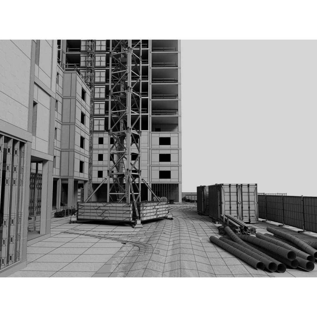 High Rise Construction Site 3D Model – Low Poly Twin Building Asset, FBX - View 23