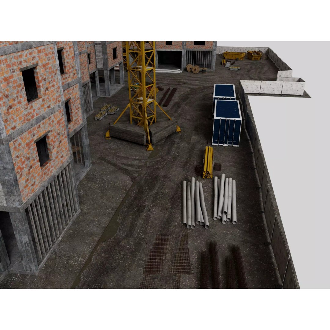 High Rise Construction Site 3D Model – Low Poly Twin Building Asset, FBX - View 8