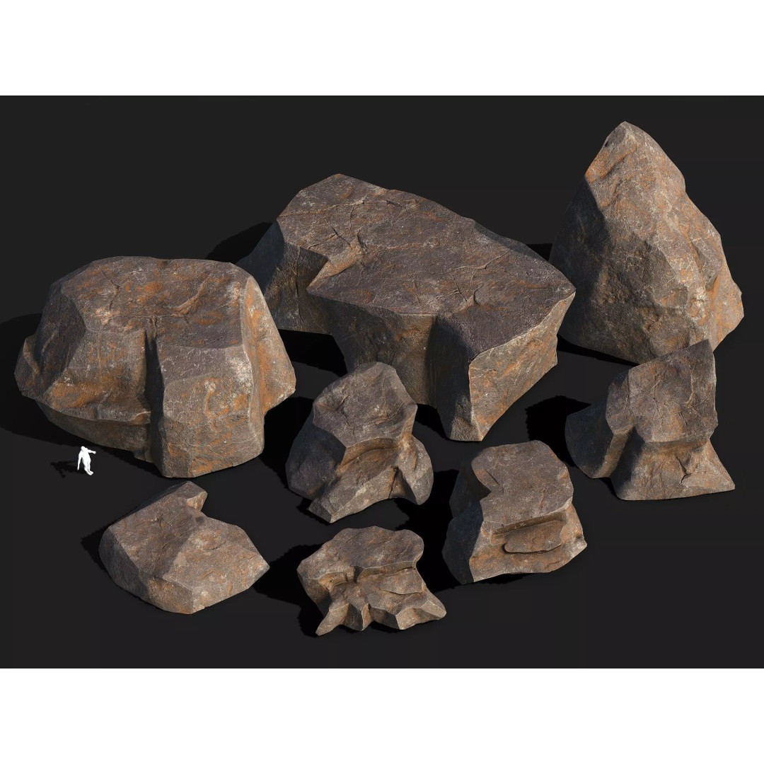 Mountain Rocks 3D Model – Low Poly PBR Pack for Games, FBX & OBJ - View 2