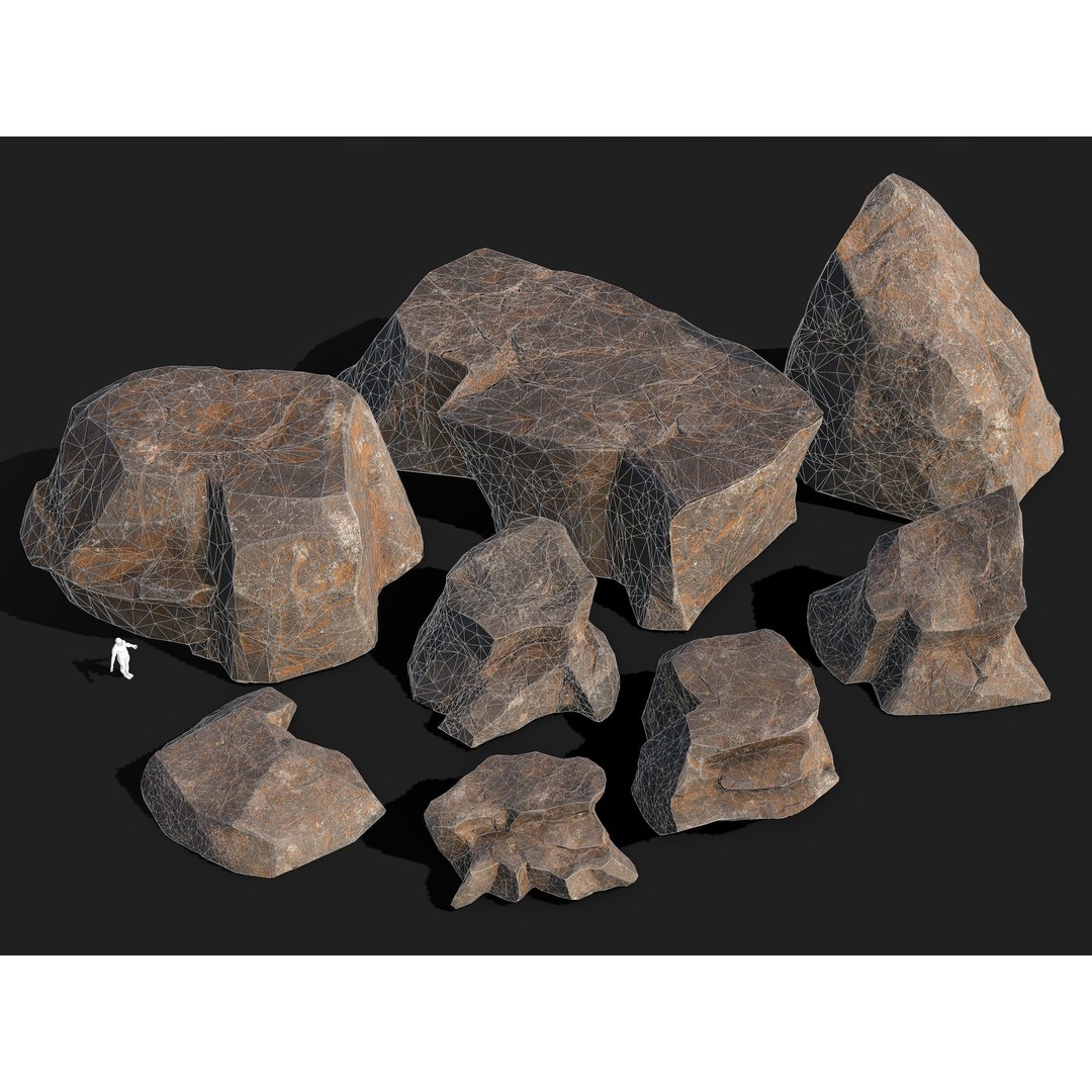 Mountain Rocks 3D Model – Low Poly PBR Pack for Games, FBX & OBJ - View 3