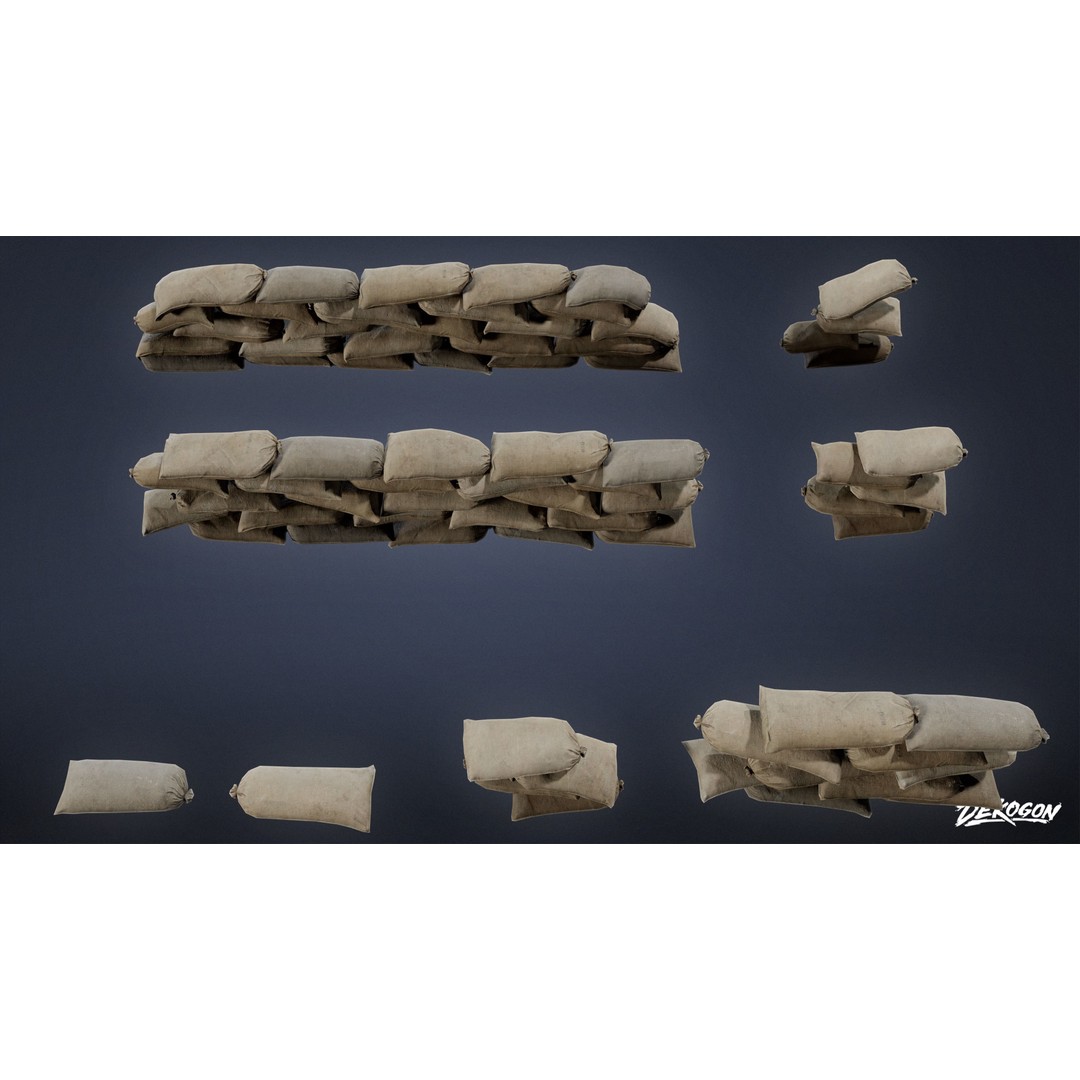 Sand Bag 3D Model – Low Poly Game Asset with PBR Textures, FBX - View 8