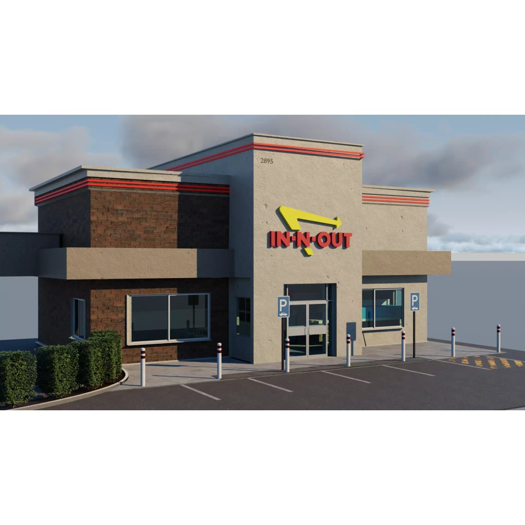 IN-N-OUT Restaurant 3D Model – High Detail Low Poly Exterior, Blender, FBX - View 2