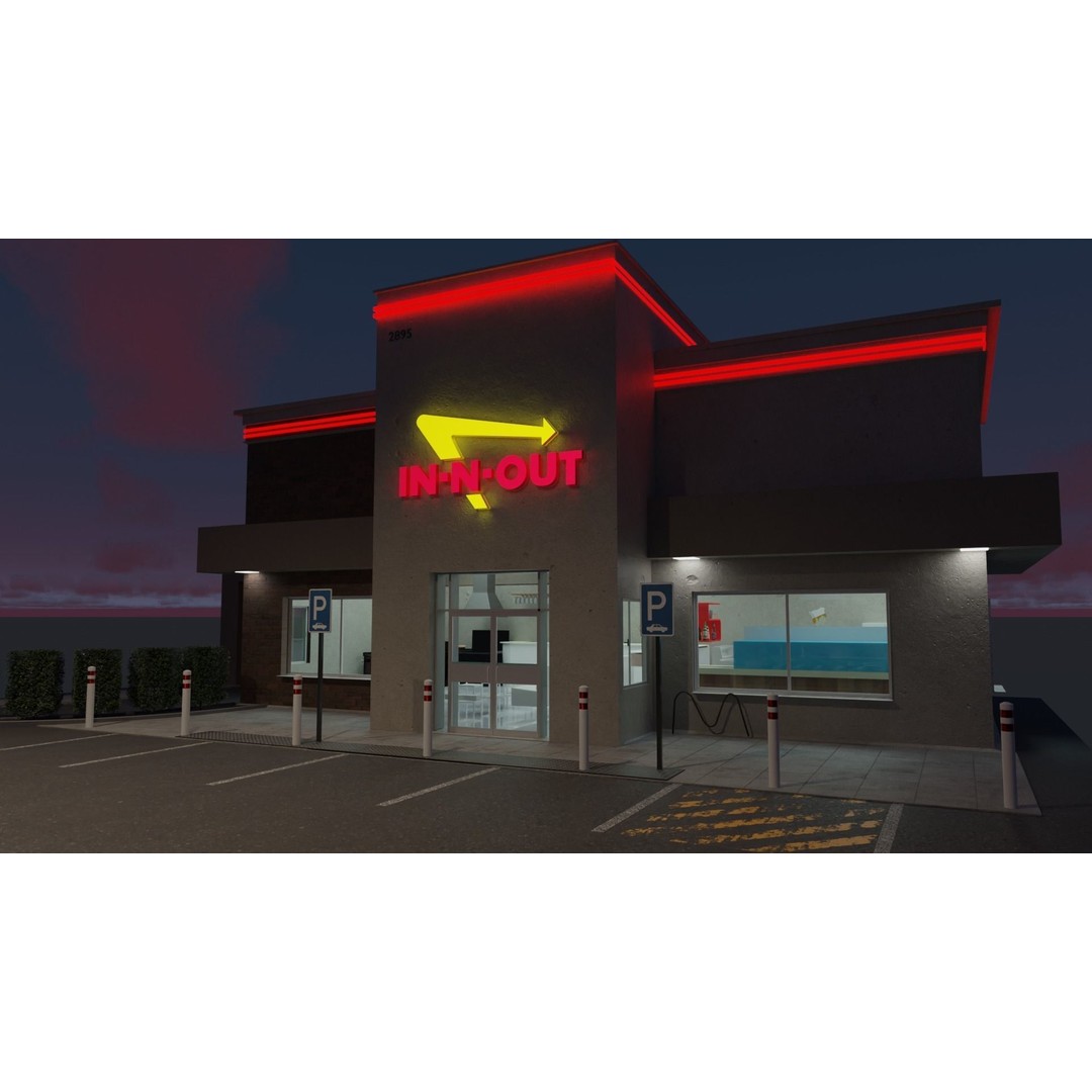 IN-N-OUT Restaurant 3D Model – High Detail Low Poly Exterior, Blender, FBX - View 3