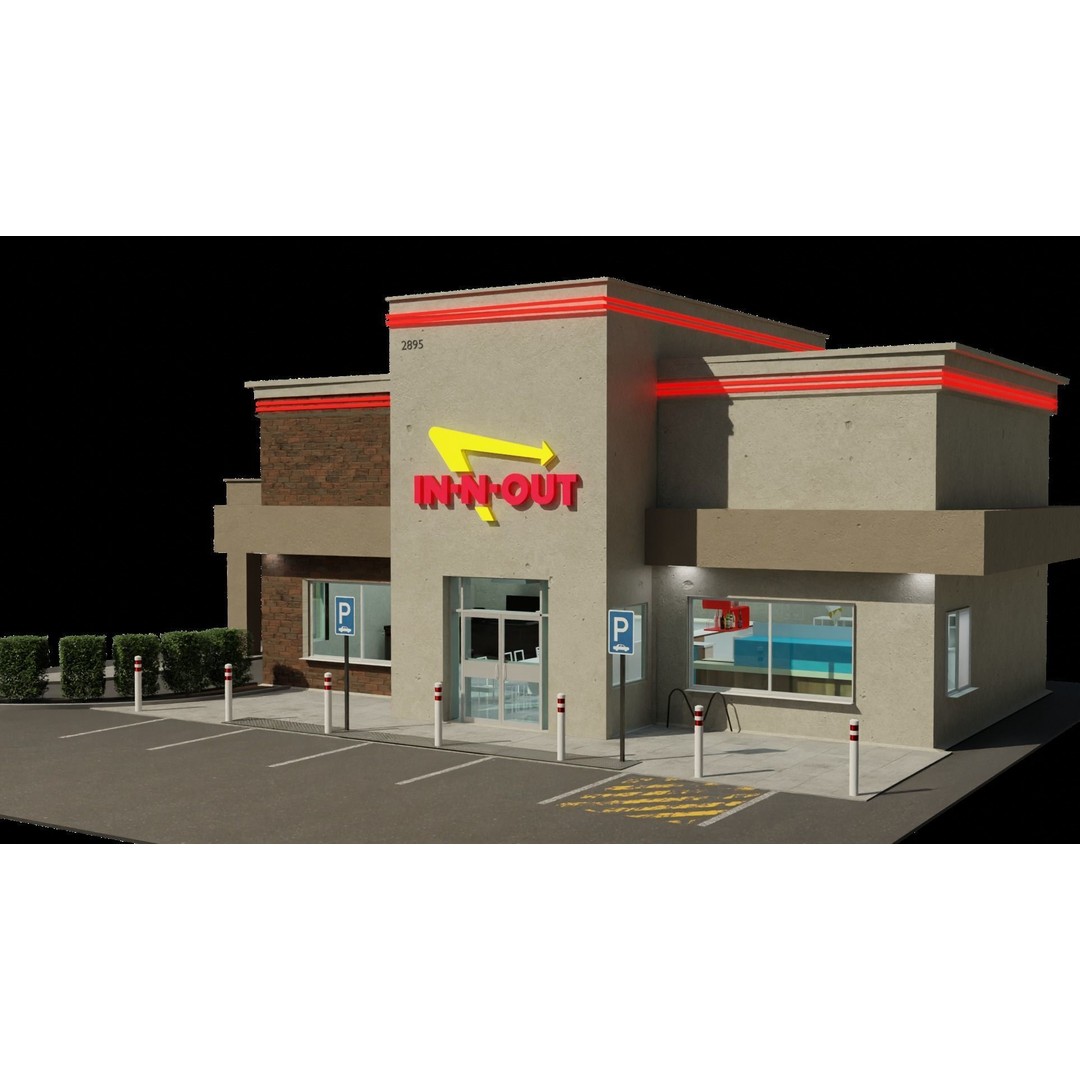 IN-N-OUT Restaurant 3D Model – High Detail Low Poly Exterior, Blender, FBX - View 4