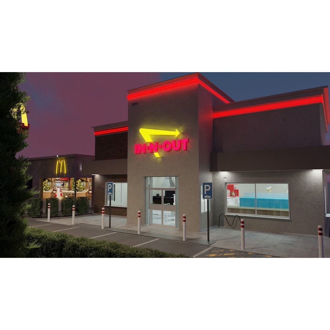 IN-N-OUT Restaurant 3D Model – High Detail Low Poly Exterior, Blender, FBX - View 8